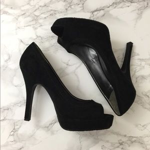 Candie’s Black Suede Peep Toe Heels